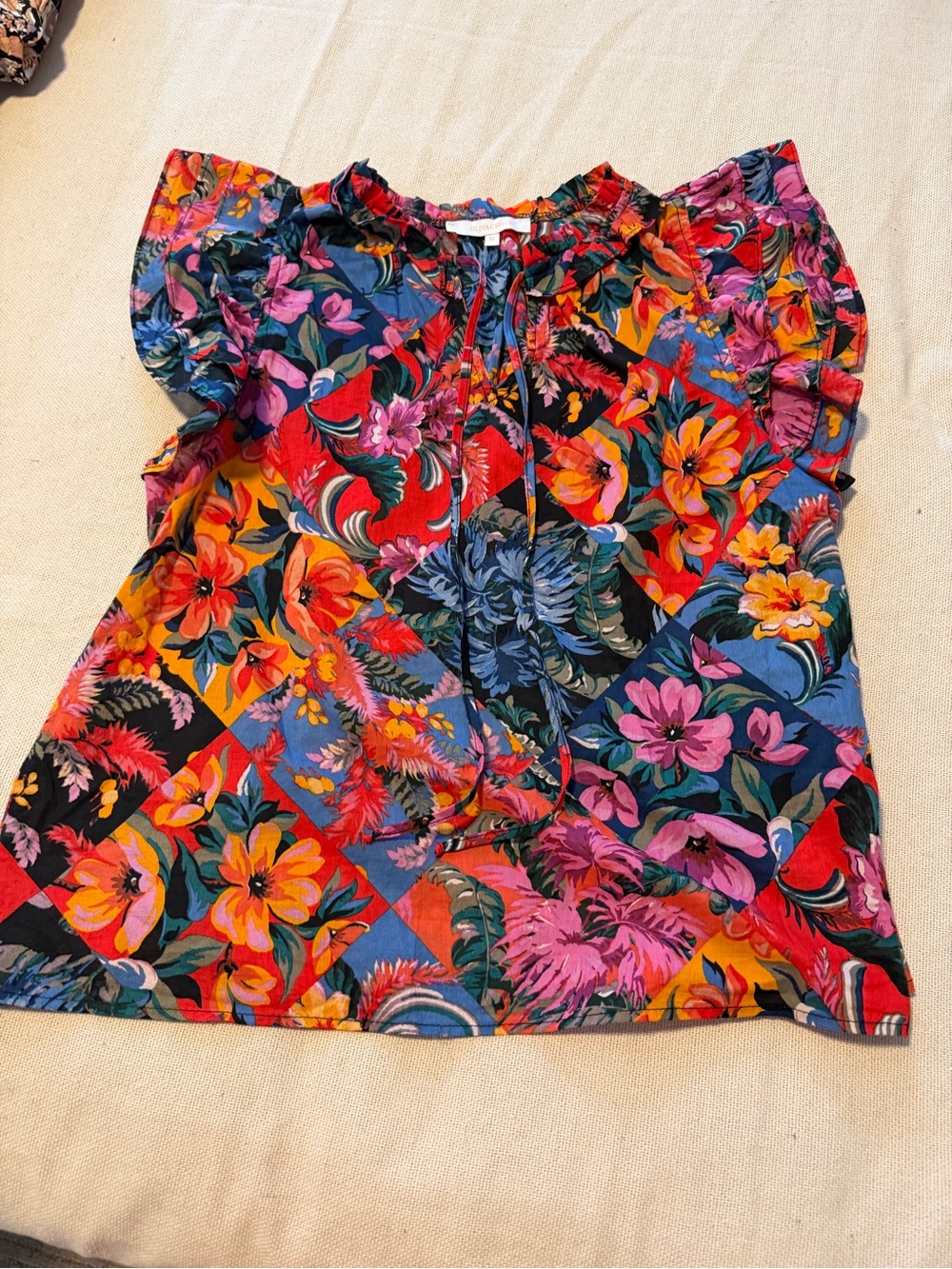 Olivaceous Multicolor Floral Ruffle Sleeve Blouse